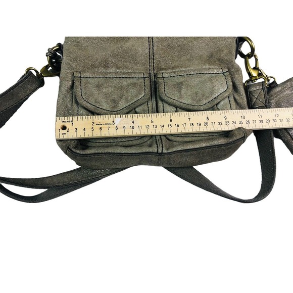 fossil suede gold metallic explorer crossbody hobo tote and coin change purse - Picture 9 of 12